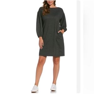 New Rafaella Charcoal Gray French Terry Shift Dress Puff Sleeve Size Medium
